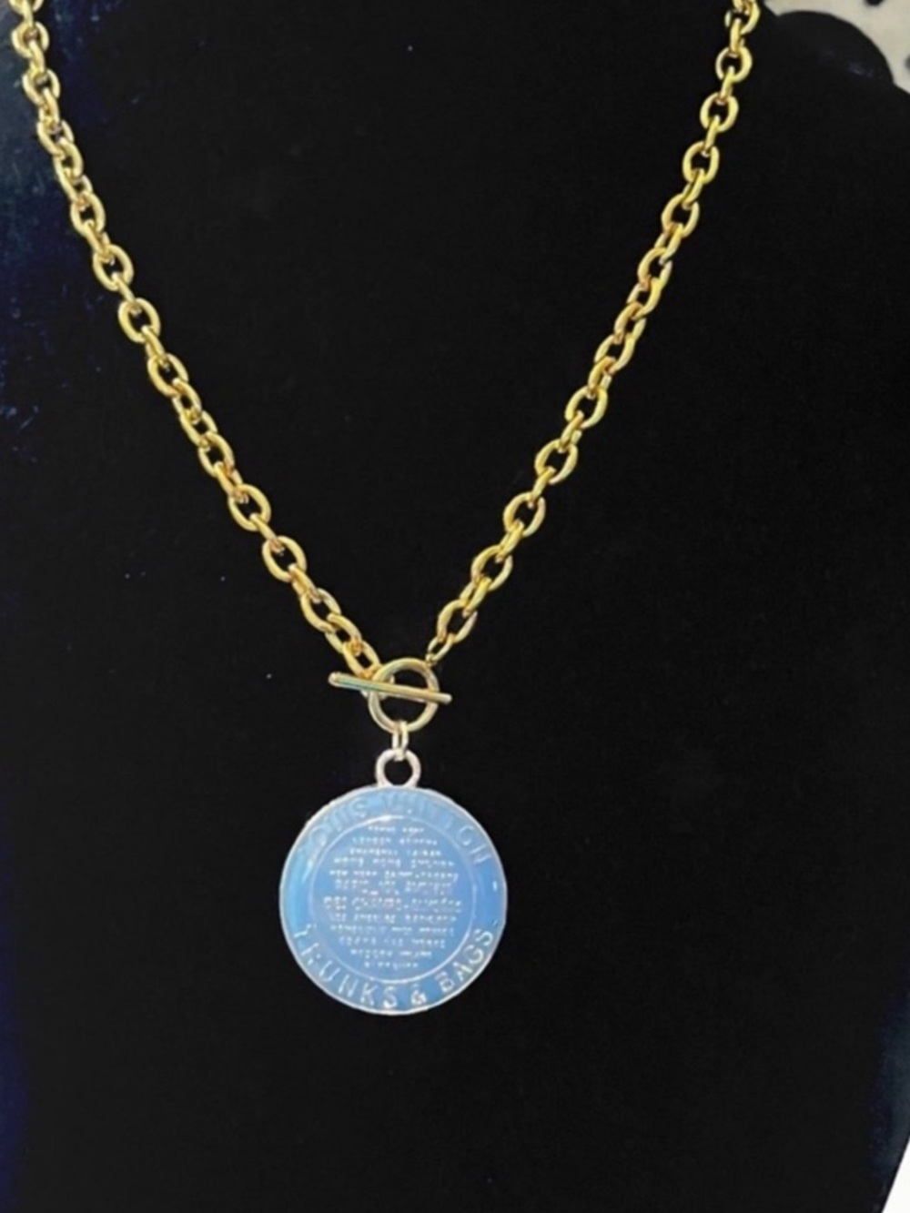Authentic Louis Vuitton Blue Trunks & Bags Charm Pendant / 18” Gold Plated Chain